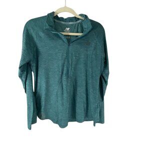 New Balance Women Long-Sleeve Athletic Quarter-Zip Pullover Shirt  L Teal Workou